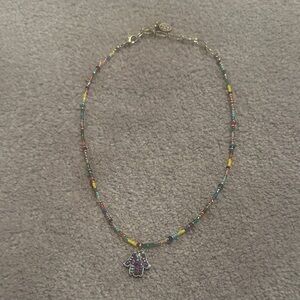 Multicolored Beaded Necklace with Hamsa Charm